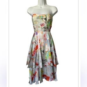 NWT Shan Canada Serena Silk Multicolor Strapless Dress tiered excellent Size 6